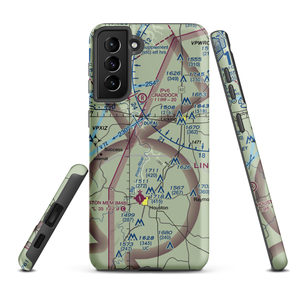 Piney Bend Airport (MU25) VFR Sectional Samsung Phone Case Samsung Galaxy S21 Plus model shown