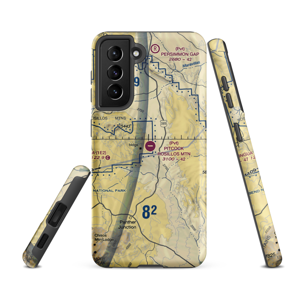Pitcock Rosillos Mountain Ranch Airport (09TS) VFR Sectional Samsung Phone Case Samsung Galaxy S21 FE model shown