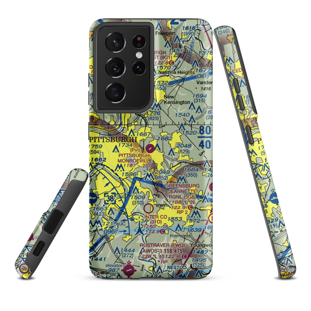 Pittsburgh-Monroeville Airport (15PA) VFR Sectional Samsung Phone Case Samsung Galaxy S21 Ultra model shown