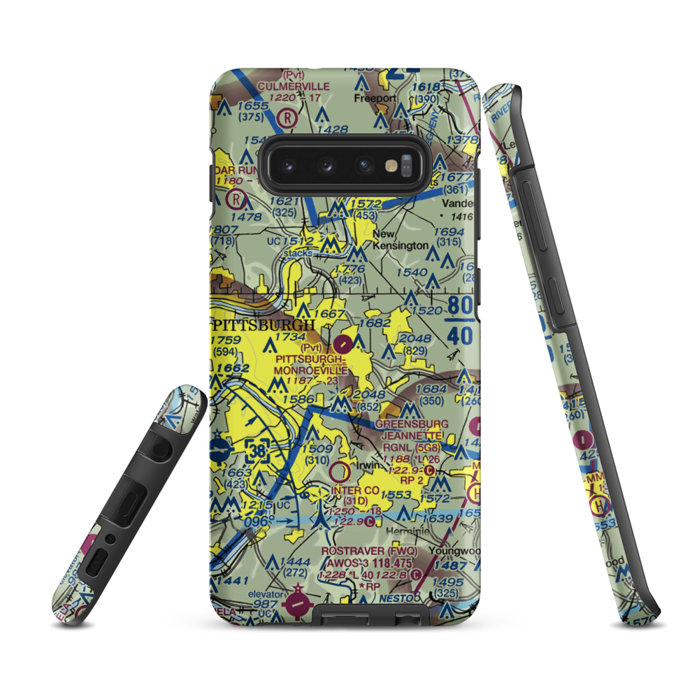 Pittsburgh-Monroeville Airport (4G0) VFR Sectional Samsung Phone Case Samsung Galaxy S10 Plus model shown