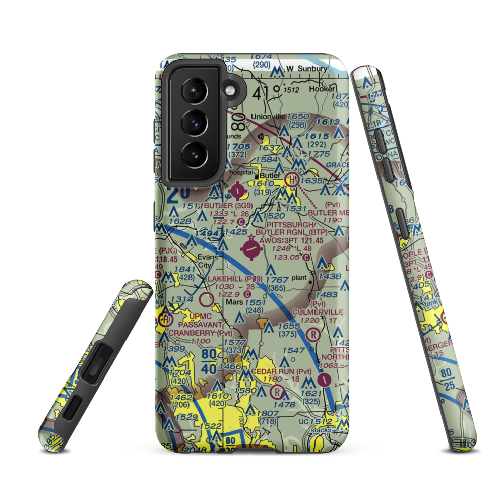 Pittsburgh/Butler Regional Airport (BTP) VFR Sectional Samsung Phone Case Samsung Galaxy S21 FE model shown