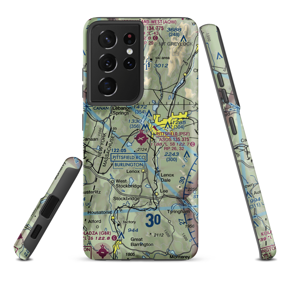 Pittsfield Municipal Airport (PSF) VFR Sectional Samsung Phone Case Samsung Galaxy S21 Plus model shown
