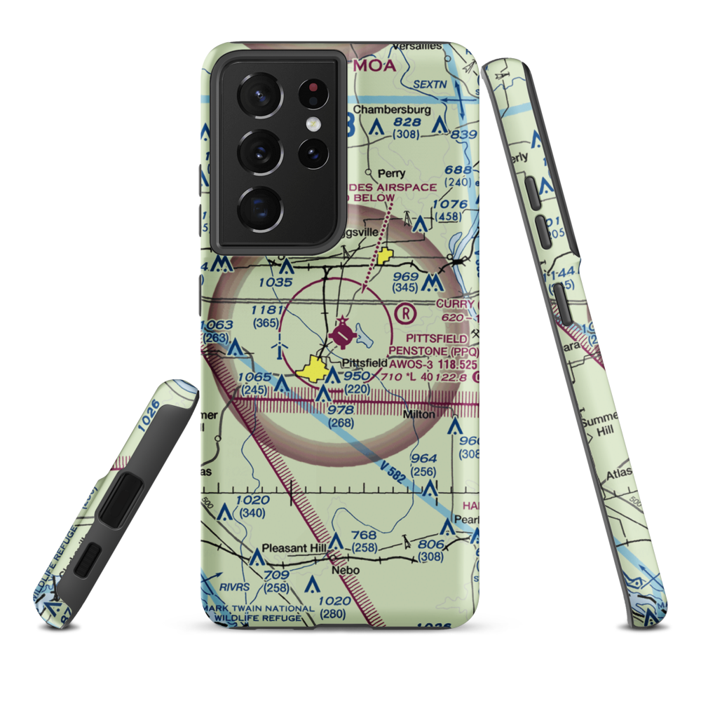 Pittsfield Penstone Municipal Airport (PPQ) VFR Sectional Samsung Phone Case Samsung Galaxy S21 Ultra model shown