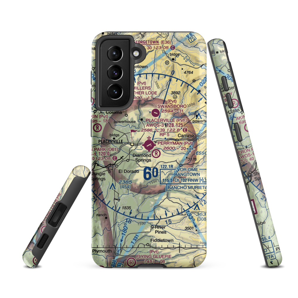 Placerville Airport (PVF) VFR Sectional Samsung Phone Case Samsung Galaxy S21 Ultra model shown