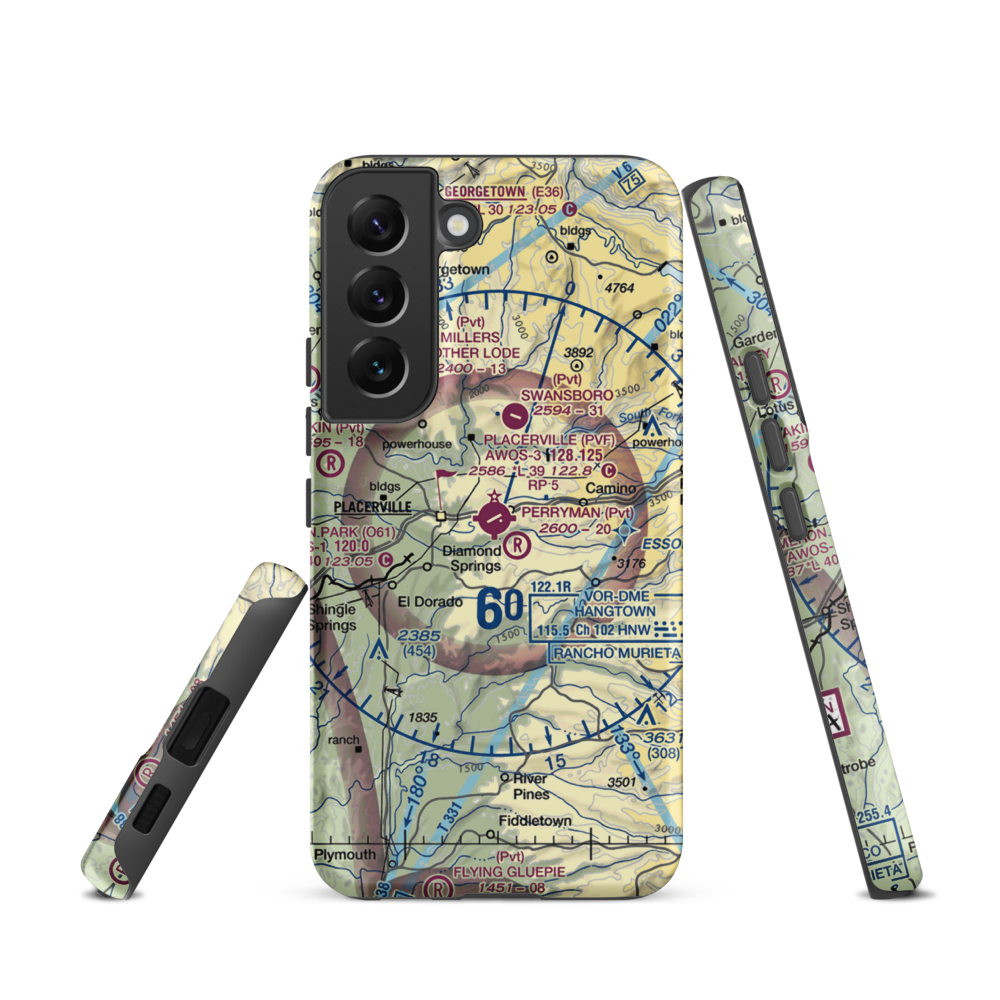 Placerville Airport (PVF) VFR Sectional Samsung Phone Case Samsung Galaxy S22 model shown