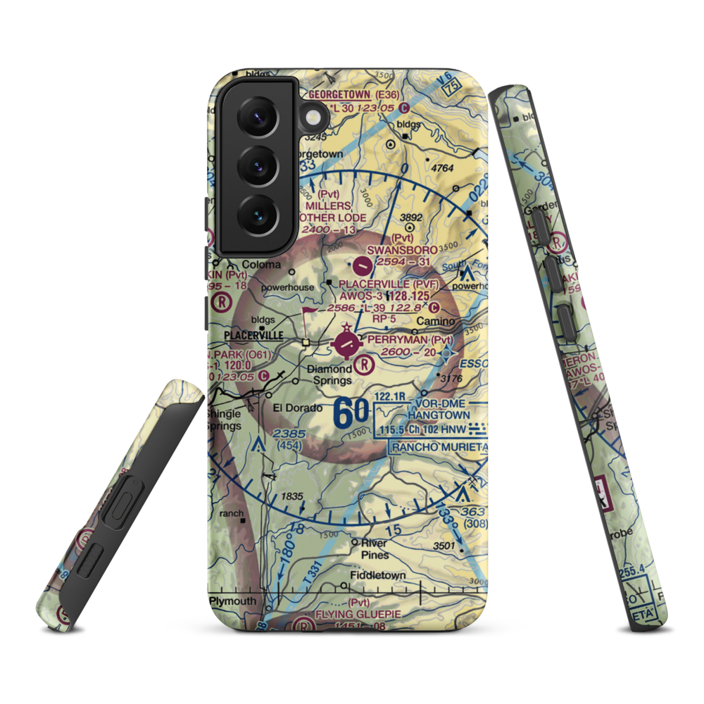 Placerville Airport (PVF) VFR Sectional Samsung Phone Case Samsung Galaxy S22 Plus model shown