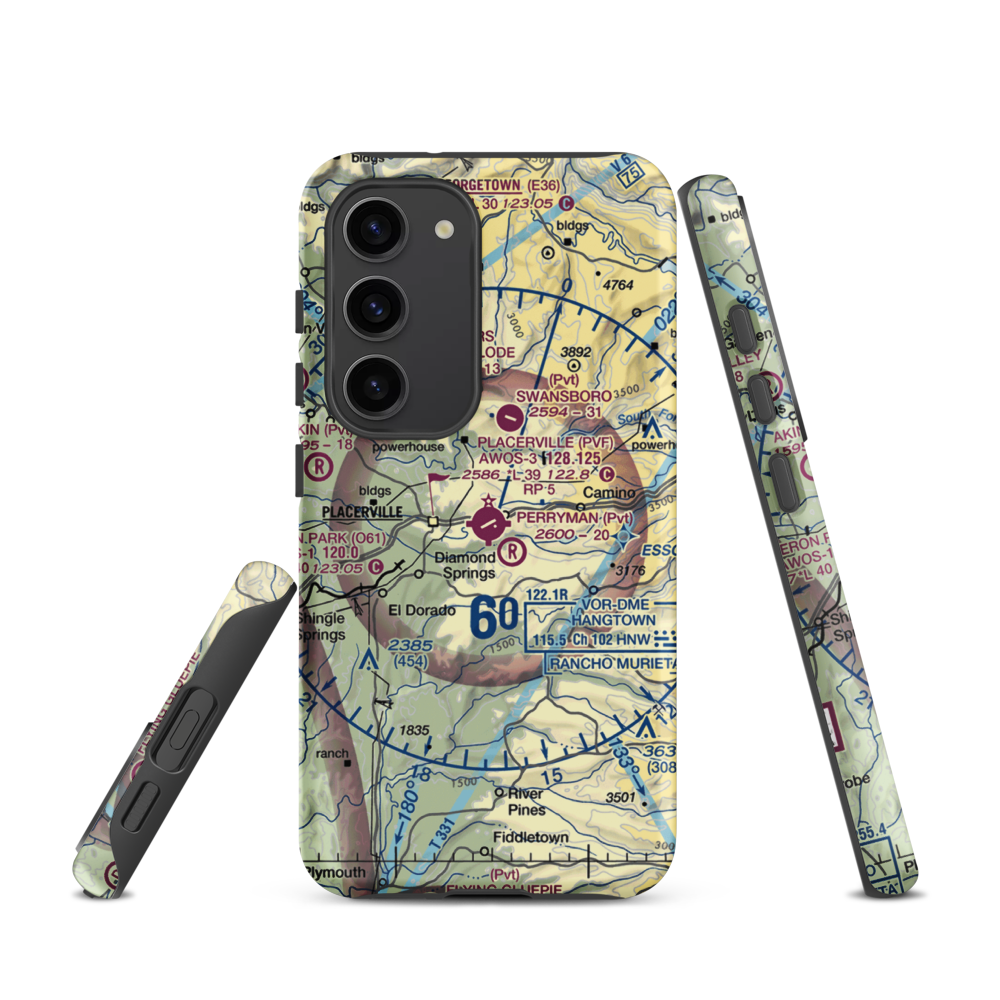Placerville Airport (PVF) VFR Sectional Samsung Phone Case Samsung Galaxy S23 model shown