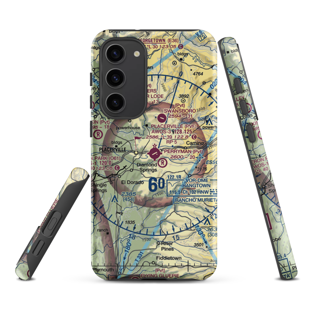 Placerville Airport (PVF) VFR Sectional Samsung Phone Case Samsung Galaxy S23 Plus model shown