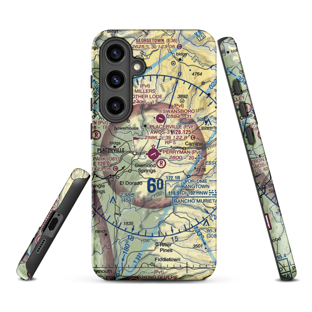 Placerville Airport (PVF) VFR Sectional Samsung Phone Case Samsung Galaxy S24 Plus model shown