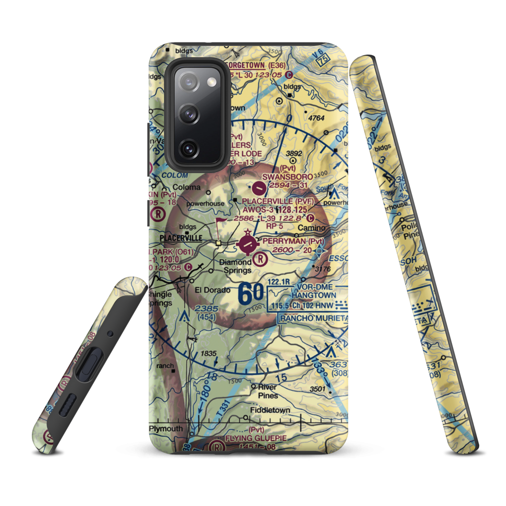 Placerville Airport (PVF) VFR Sectional Samsung Phone Case Samsung Galaxy S20 FE model shown