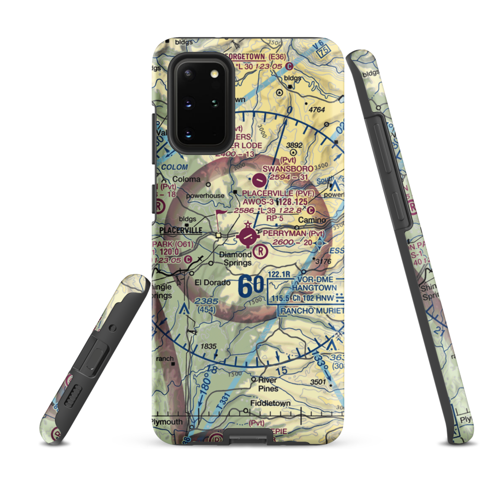 Placerville Airport (PVF) VFR Sectional Samsung Phone Case Samsung Galaxy S20 Plus model shown