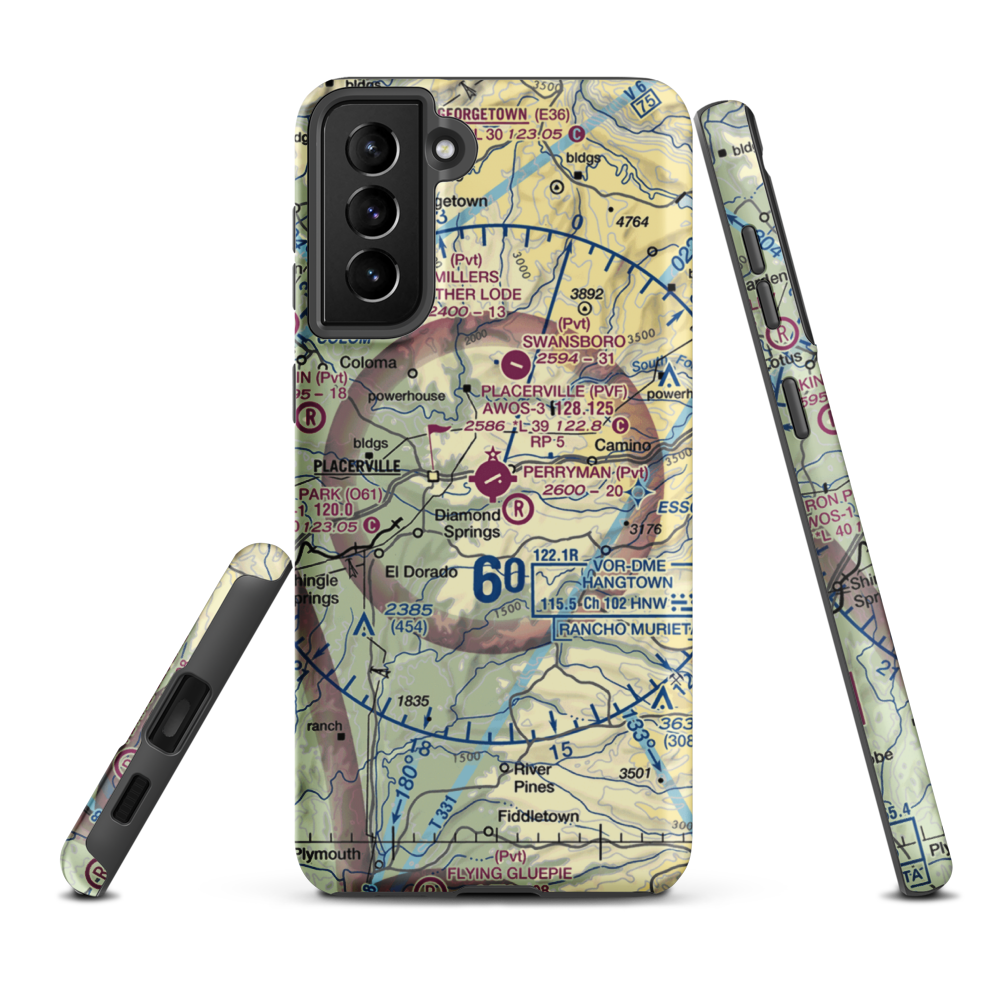 Placerville Airport (PVF) VFR Sectional Samsung Phone Case Samsung Galaxy S21 FE model shown