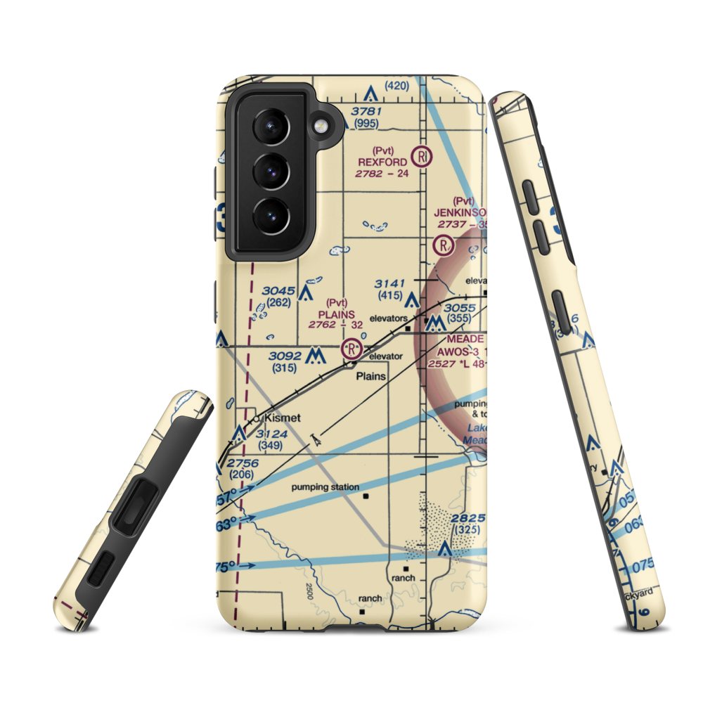 Plains Municipal Airport (2KS5) VFR Sectional Samsung Phone Case Samsung Galaxy S21 FE model shown