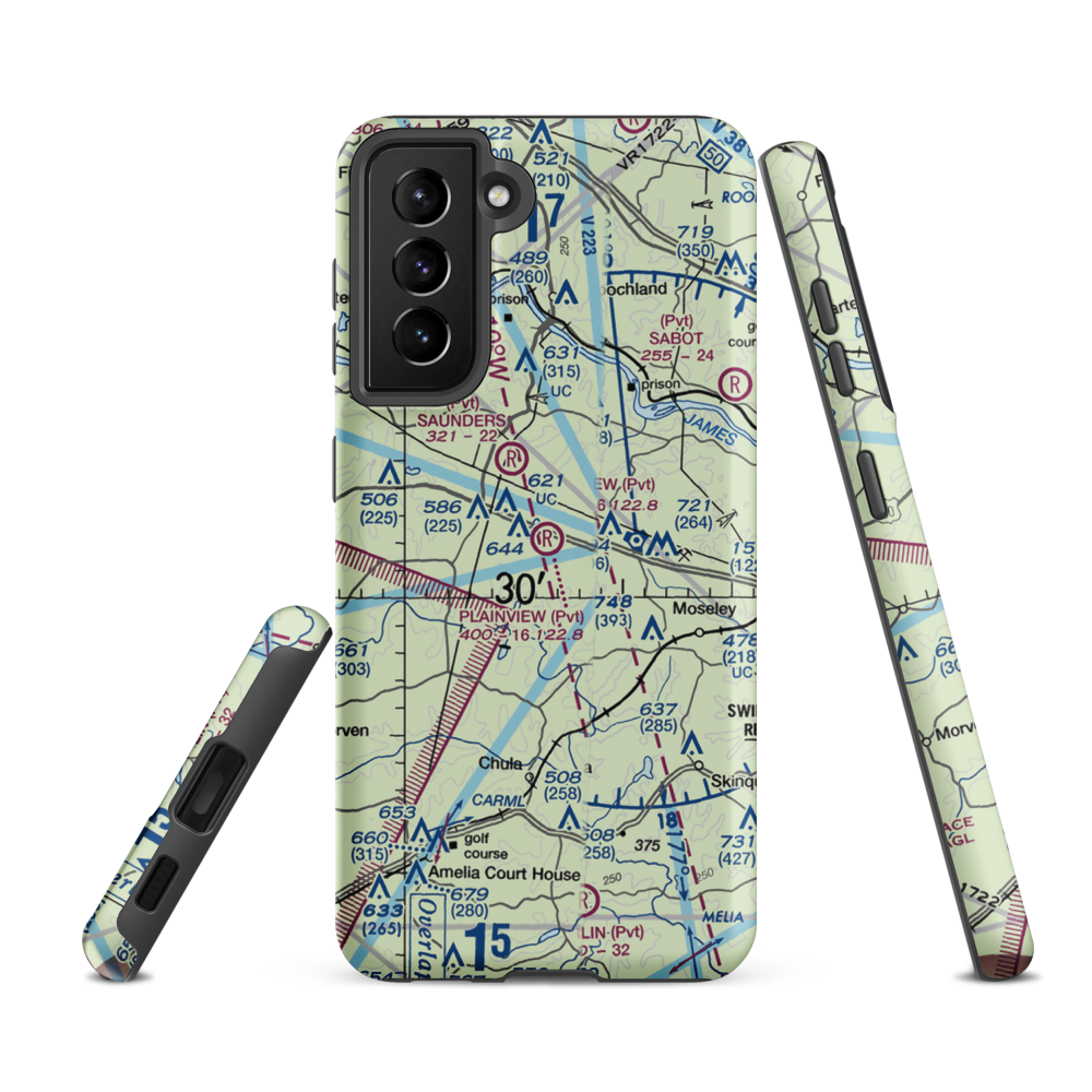 Plainview Airport (VA94) VFR Sectional Samsung Phone Case Samsung Galaxy S21 FE model shown