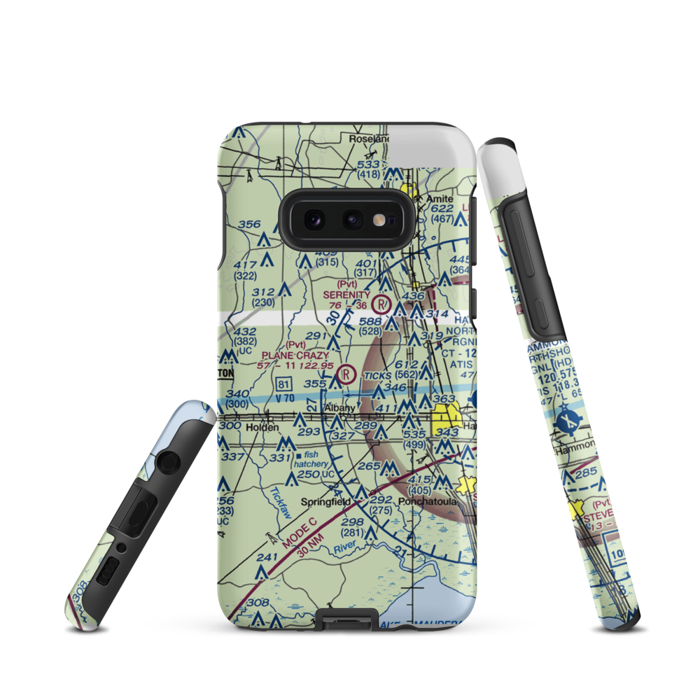 Plane Crazy Airport (25LA) VFR Sectional Samsung Phone Case Samsung Galaxy S10e model shown
