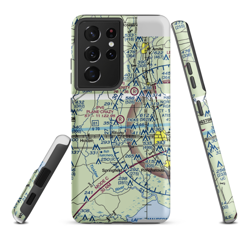 Plane Crazy Airport (25LA) VFR Sectional Samsung Phone Case Samsung Galaxy S21 Ultra model shown