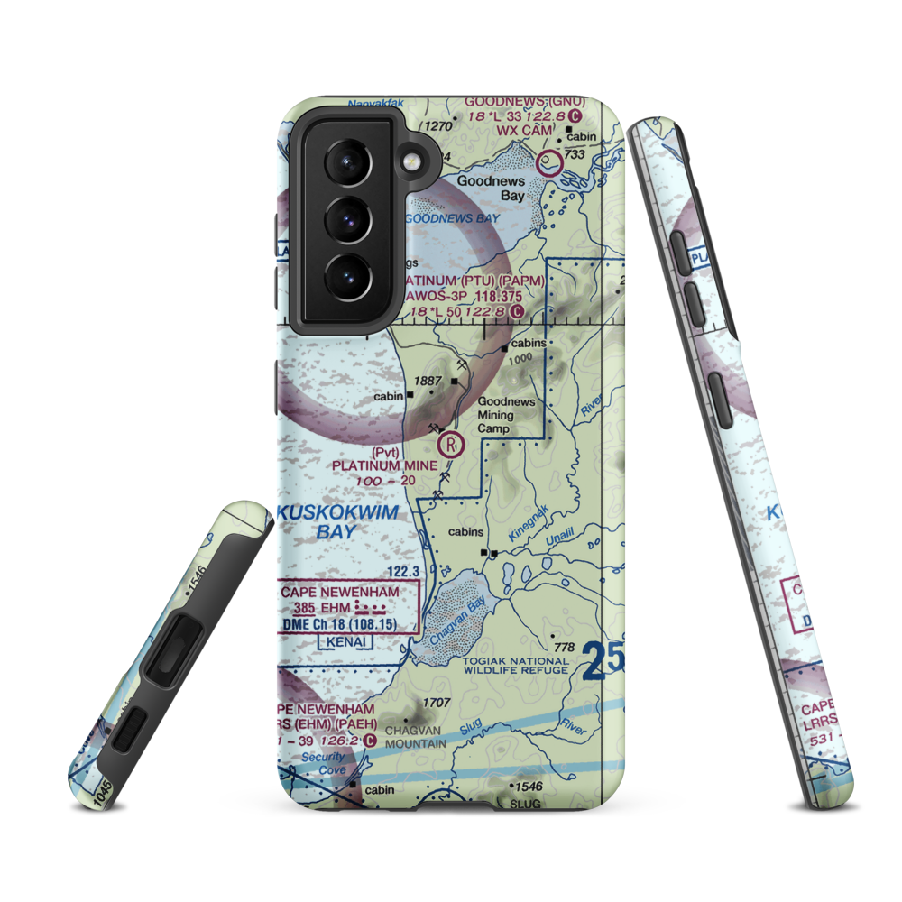 Platinum Mine Airport (6AK1) VFR Sectional Samsung Phone Case Samsung Galaxy S21 FE model shown