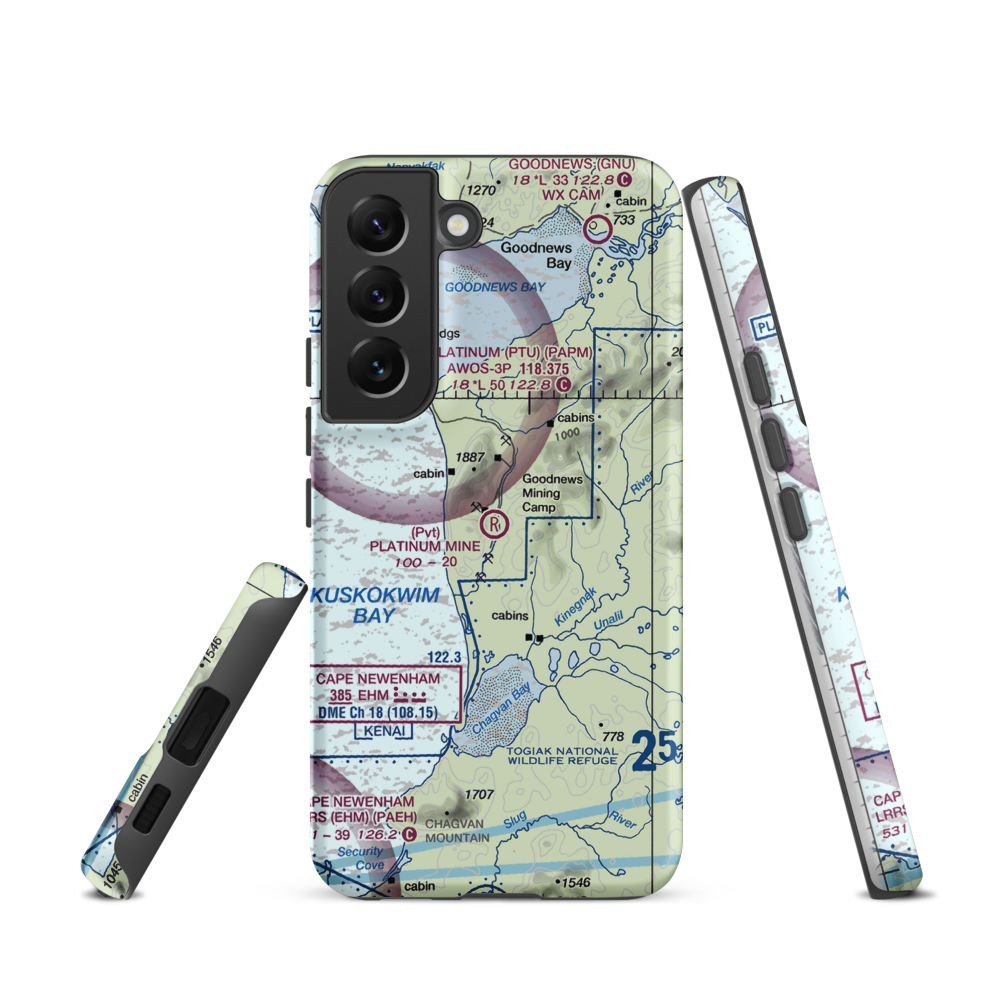 Platinum Mine Airport (6AK1) VFR Sectional Samsung Phone Case Samsung Galaxy S22 model shown