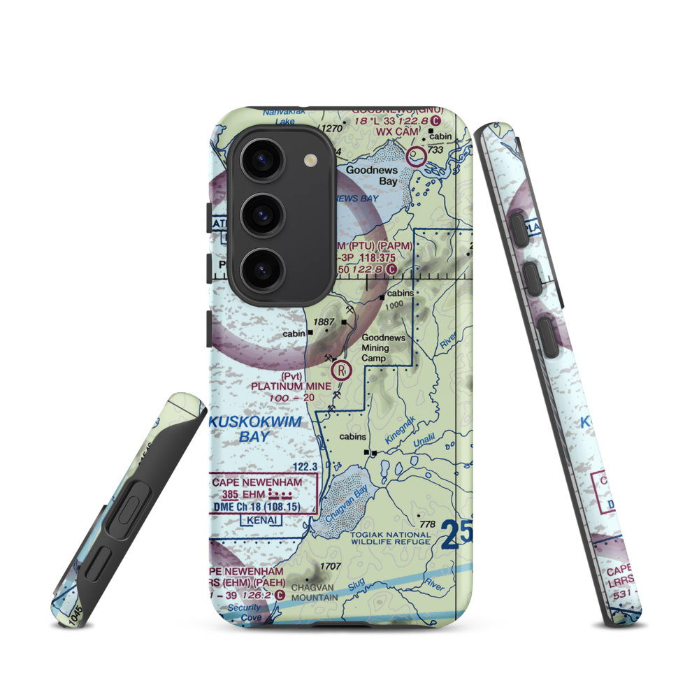 Platinum Mine Airport (6AK1) VFR Sectional Samsung Phone Case Samsung Galaxy S23 model shown