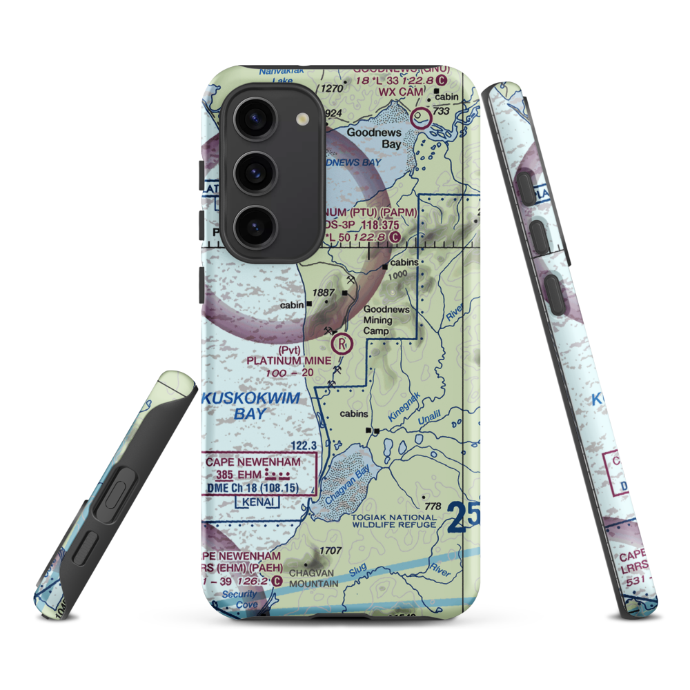 Platinum Mine Airport (6AK1) VFR Sectional Samsung Phone Case Samsung Galaxy S23 Plus model shown