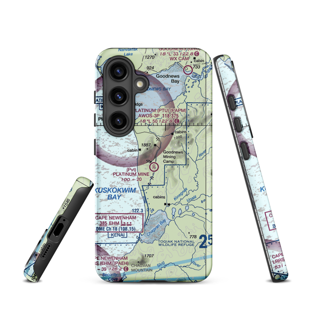 Platinum Mine Airport (6AK1) VFR Sectional Samsung Phone Case Samsung Galaxy S24 model shown