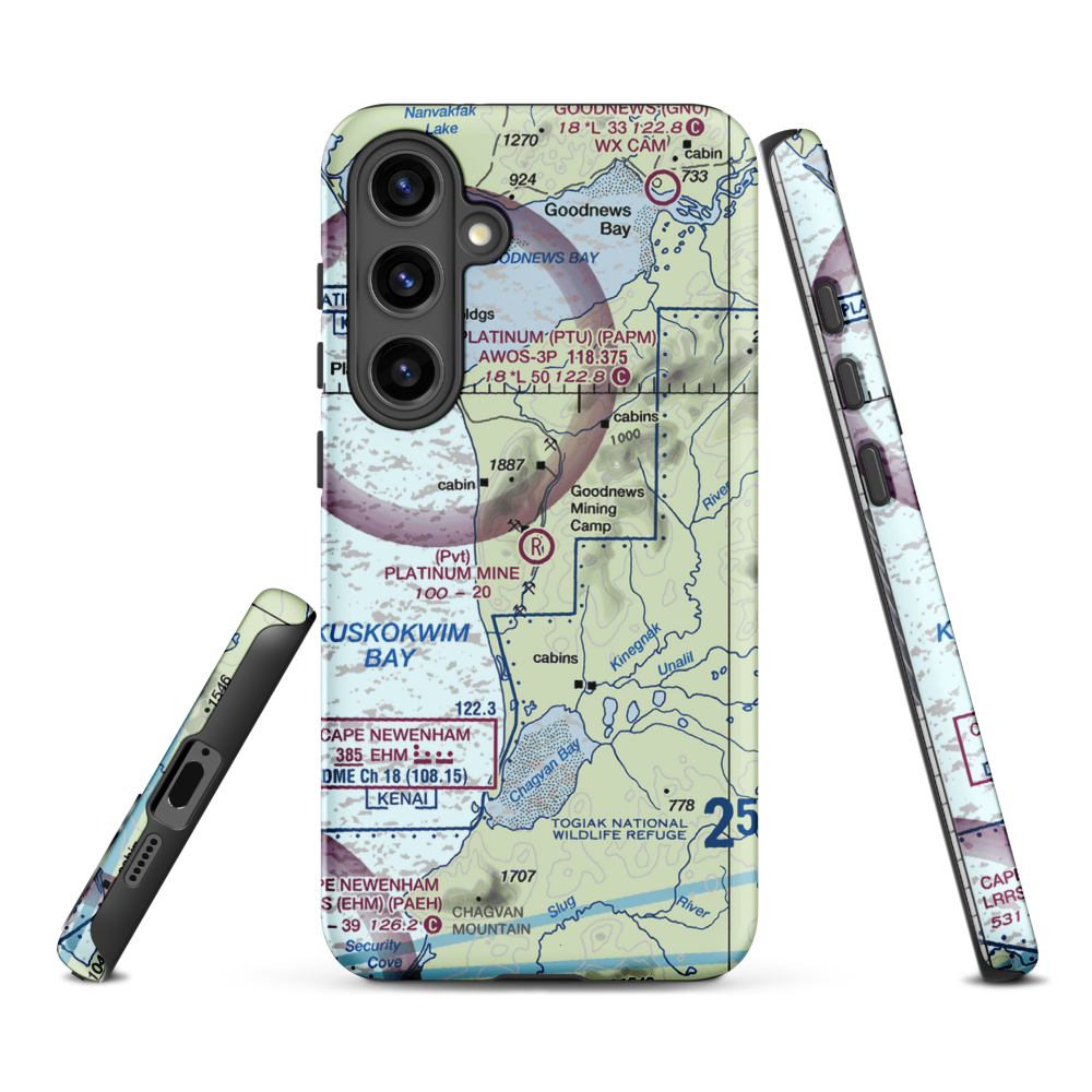 Platinum Mine Airport (6AK1) VFR Sectional Samsung Phone Case Samsung Galaxy S24 Plus model shown