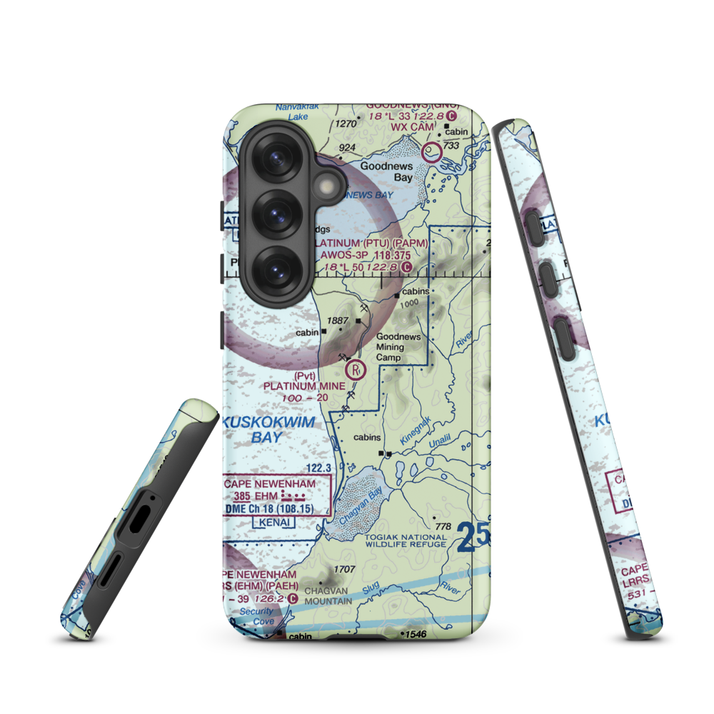 Platinum Mine Airport (6AK1) VFR Sectional Samsung Phone Case Samsung Galaxy S25 model shown