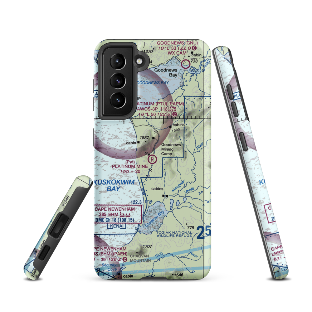 Platinum Mine Airport (6AK1) VFR Sectional Samsung Phone Case Samsung Galaxy S21 model shown