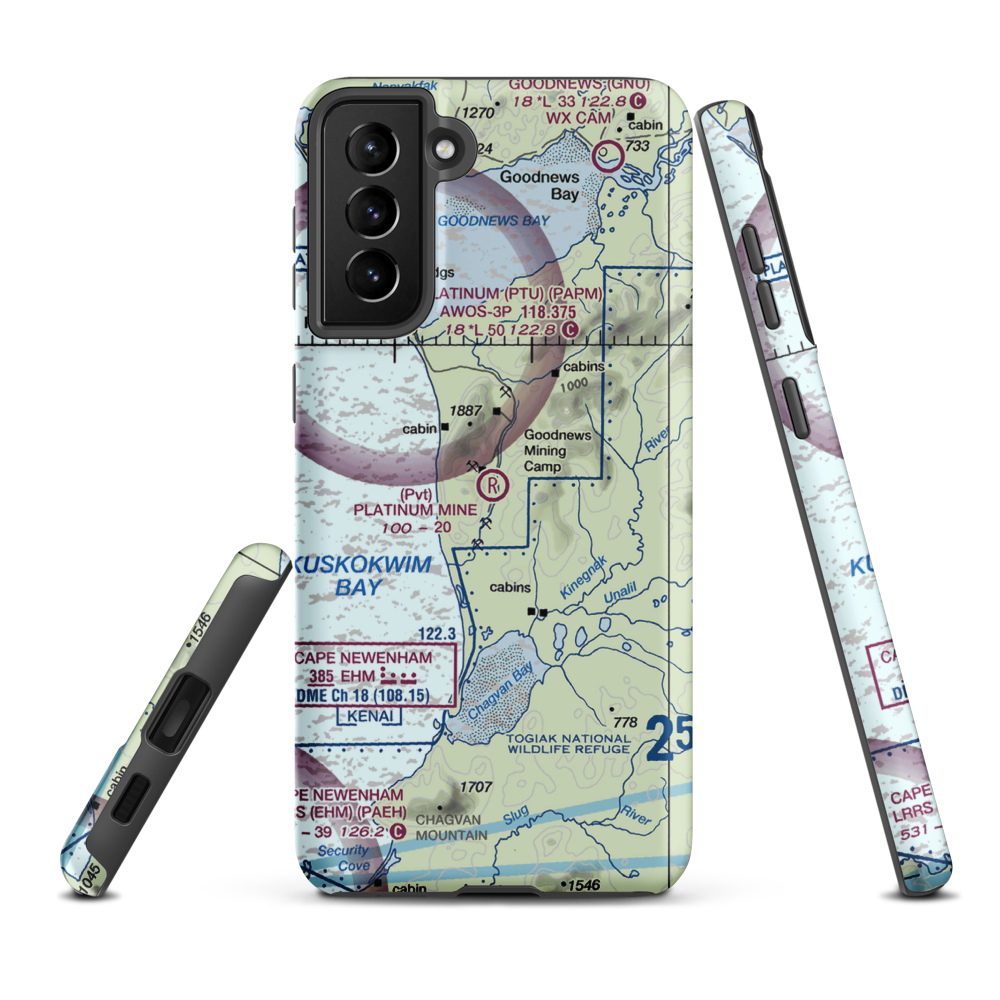 Platinum Mine Airport (6AK1) VFR Sectional Samsung Phone Case Samsung Galaxy S21 FE model shown