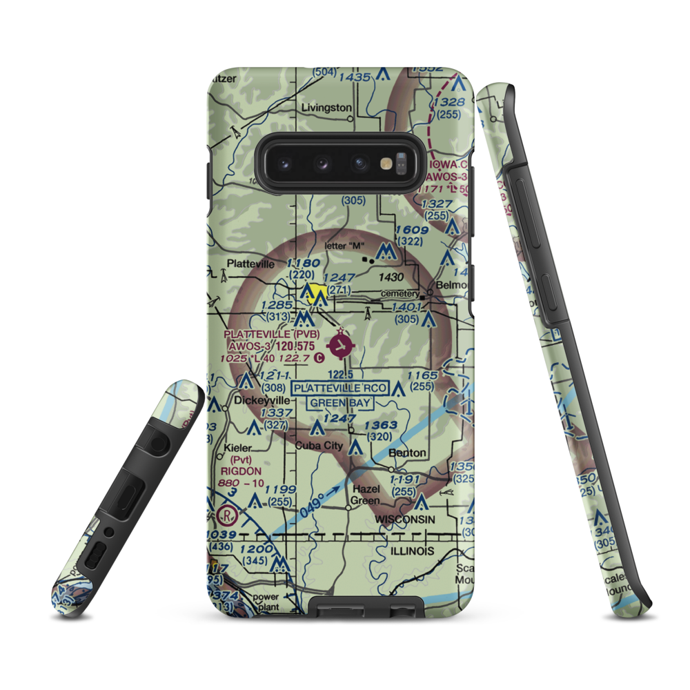 Platteville Municipal Airport (PVB) VFR Sectional Samsung Phone Case Samsung Galaxy S10e model shown