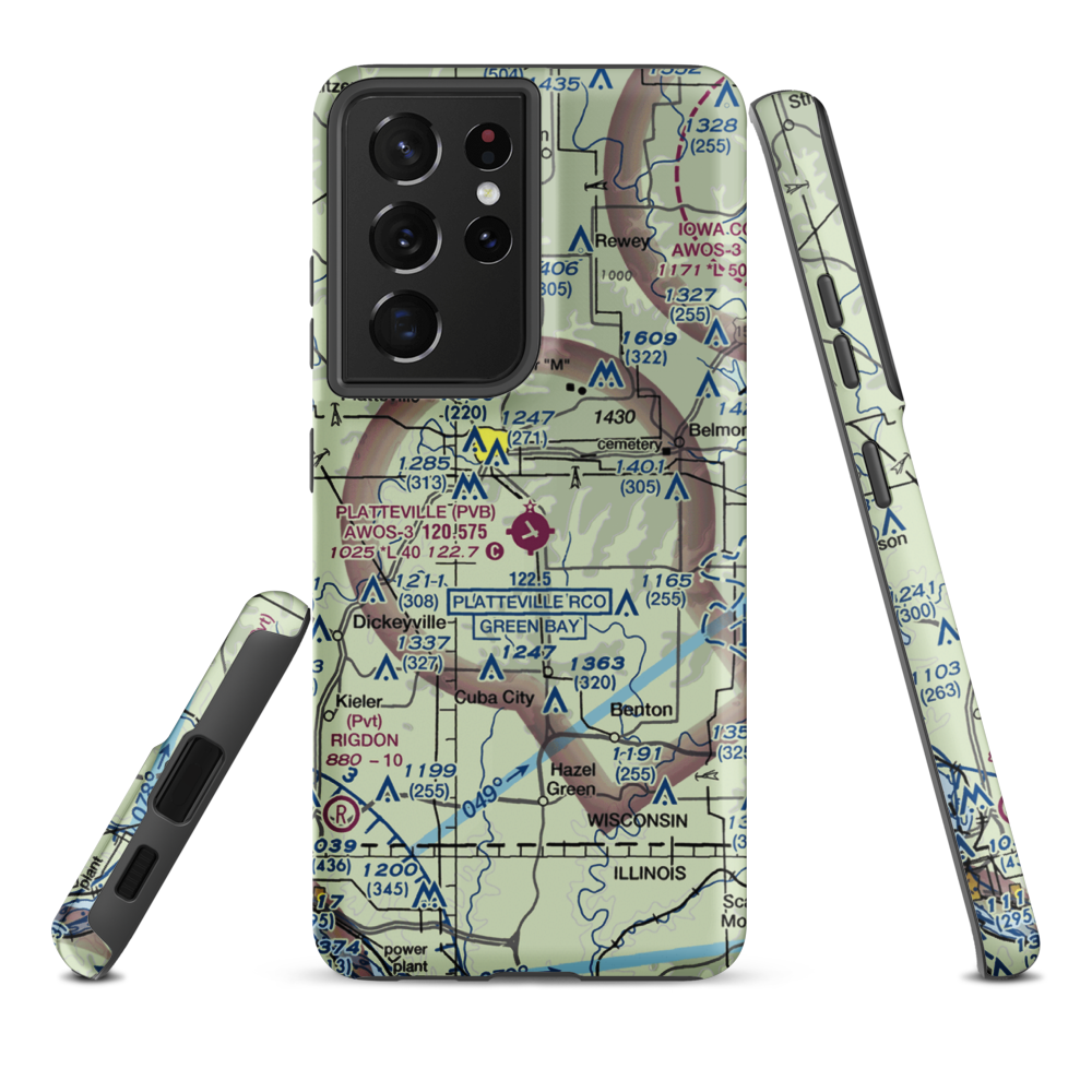 Platteville Municipal Airport (PVB) VFR Sectional Samsung Phone Case Samsung Galaxy S21 Ultra model shown