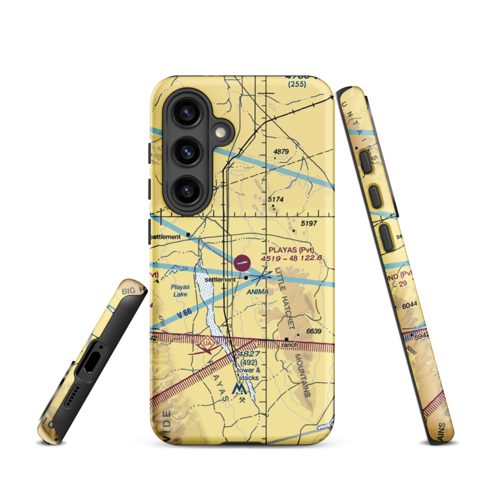 Playas Air Strip (NM86) VFR Sectional Samsung Phone Case Samsung Galaxy S24 model shown