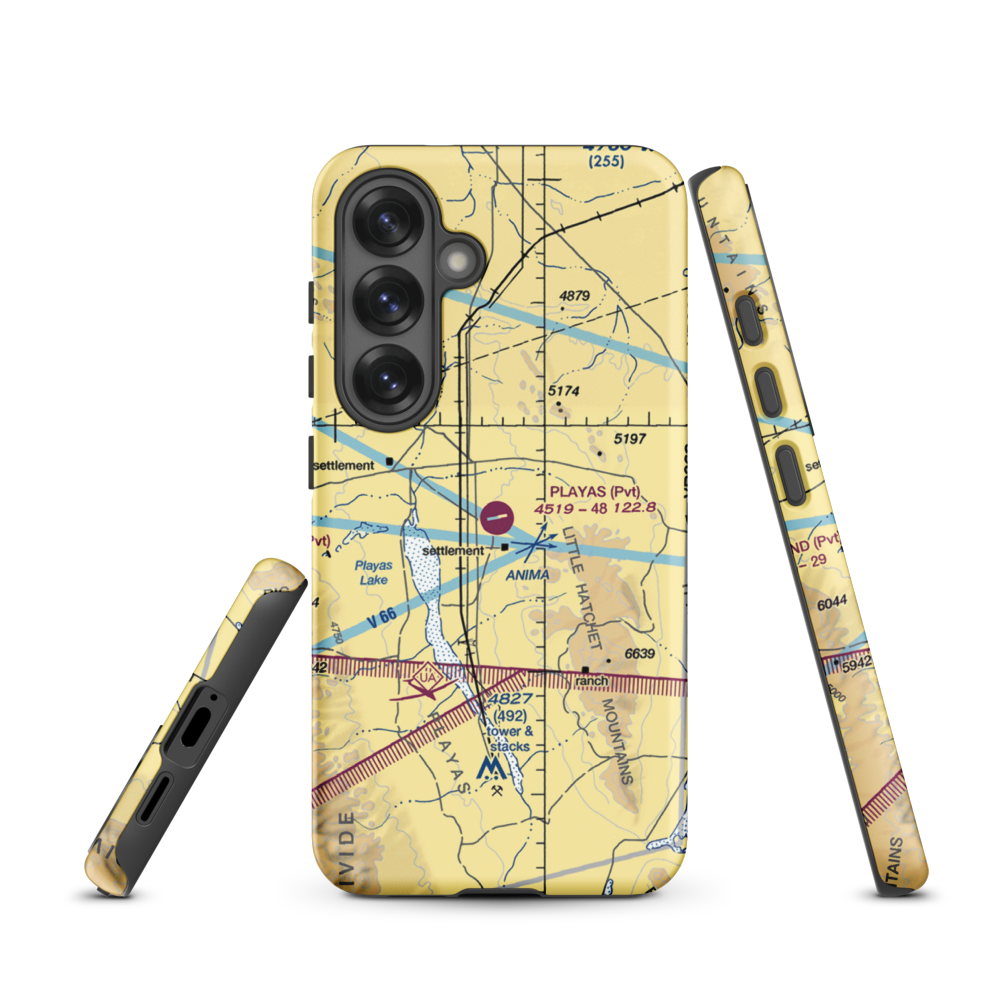 Playas Air Strip (NM86) VFR Sectional Samsung Phone Case Samsung Galaxy S25 model shown