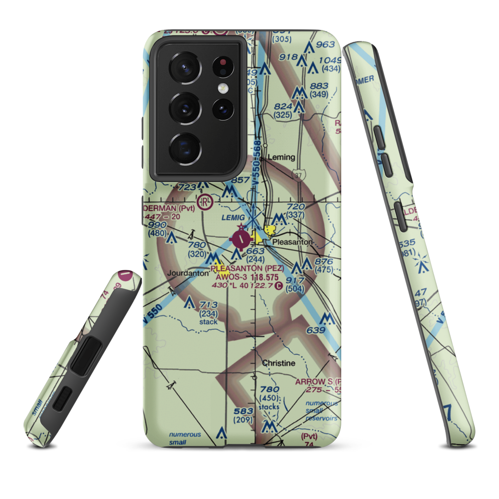 Pleasanton Municipal Airport (PEZ) VFR Sectional Samsung Phone Case Samsung Galaxy S21 Plus model shown