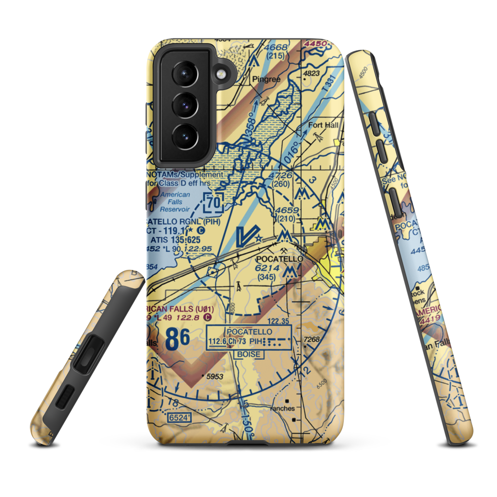 Pocatello Regional Airport (PIH) VFR Sectional Samsung Phone Case Samsung Galaxy S21 FE model shown