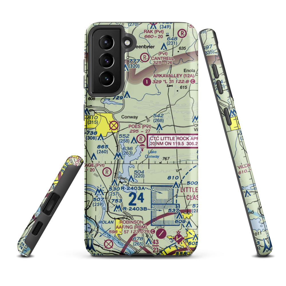 Poe's Airport (AR88) VFR Sectional Samsung Phone Case Samsung Galaxy S21 Plus model shown