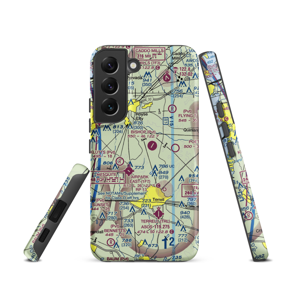 Poetry Landing Airport (33XA) VFR Sectional Samsung Phone Case Samsung Galaxy S22 model shown
