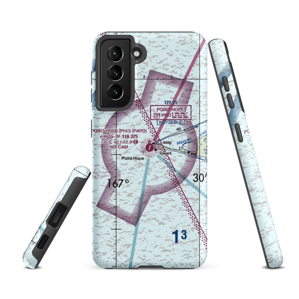 Point Hope Airport (PHO) VFR Sectional Samsung Phone Case Samsung Galaxy S21 FE model shown