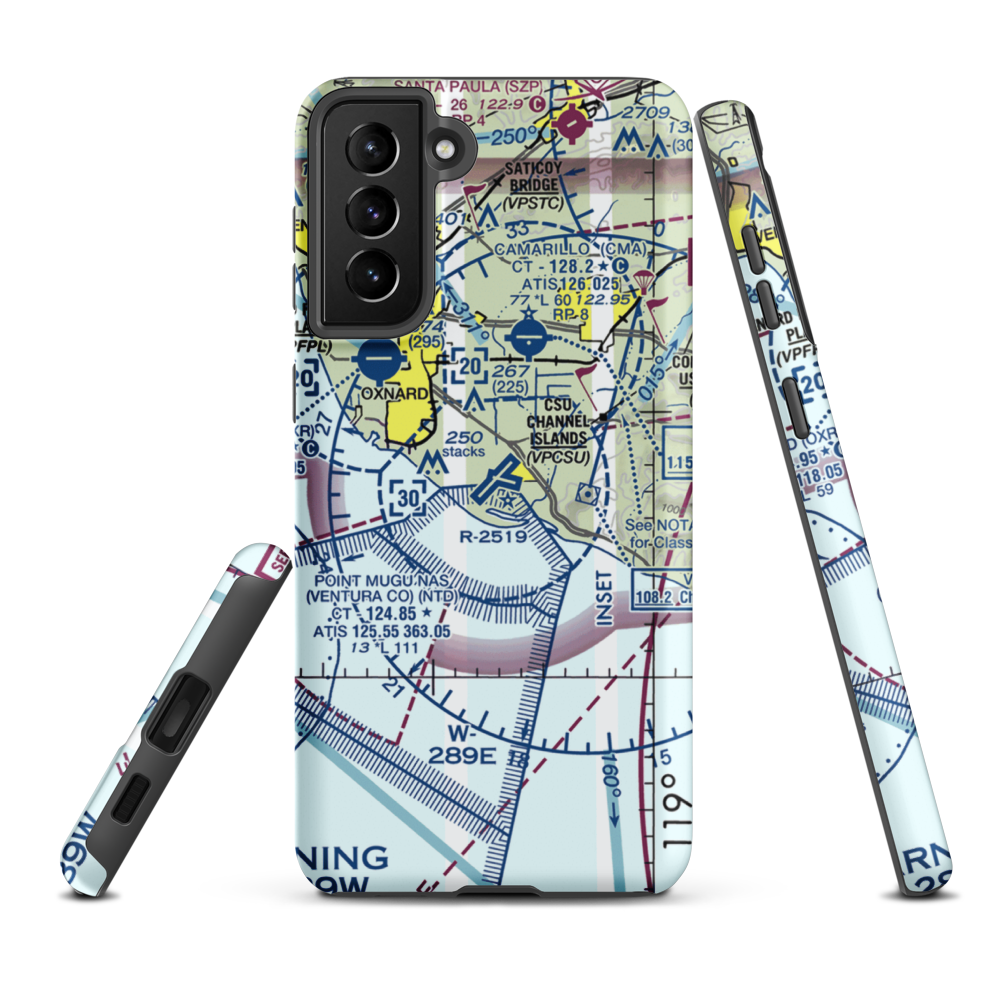 Point Mugu Naval Air Station (Naval Base Ventura Co) (NTD) VFR Sectional Samsung Phone Case Samsung Galaxy S21 Plus model shown