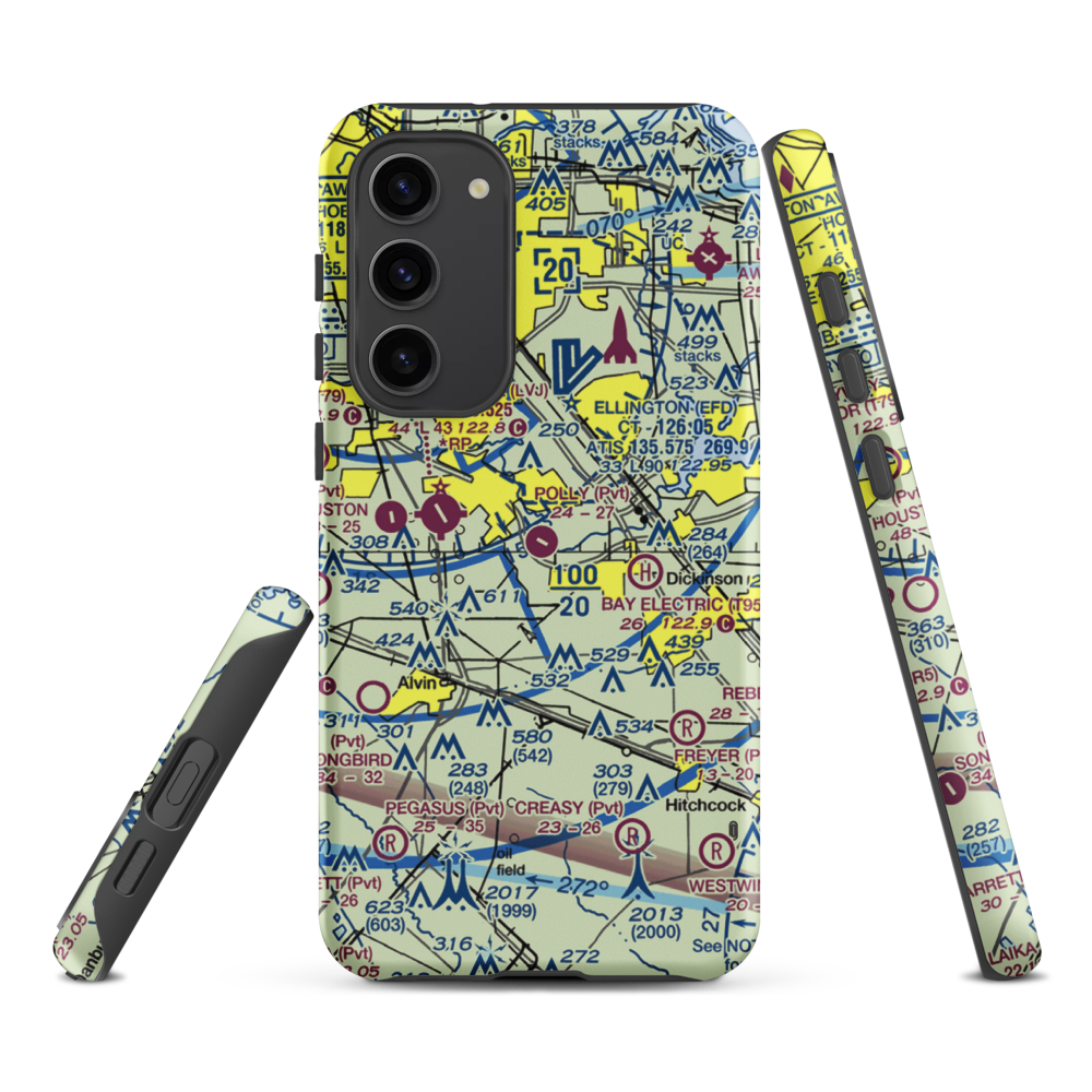 Polly Ranch Airport (7XS0) VFR Sectional Samsung Phone Case Samsung Galaxy S23 Plus model shown