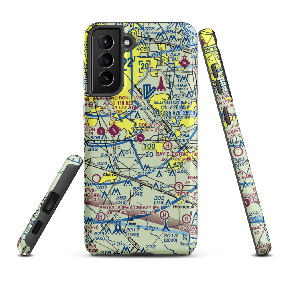 Polly Ranch Airport (7XS0) VFR Sectional Samsung Phone Case Samsung Galaxy S21 Plus model shown