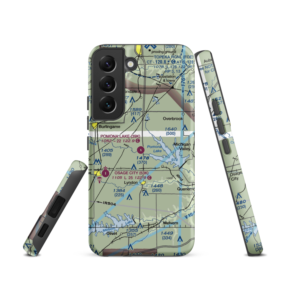 Pomona Lake Airport (39K) VFR Sectional Samsung Phone Case Samsung Galaxy S22 model shown