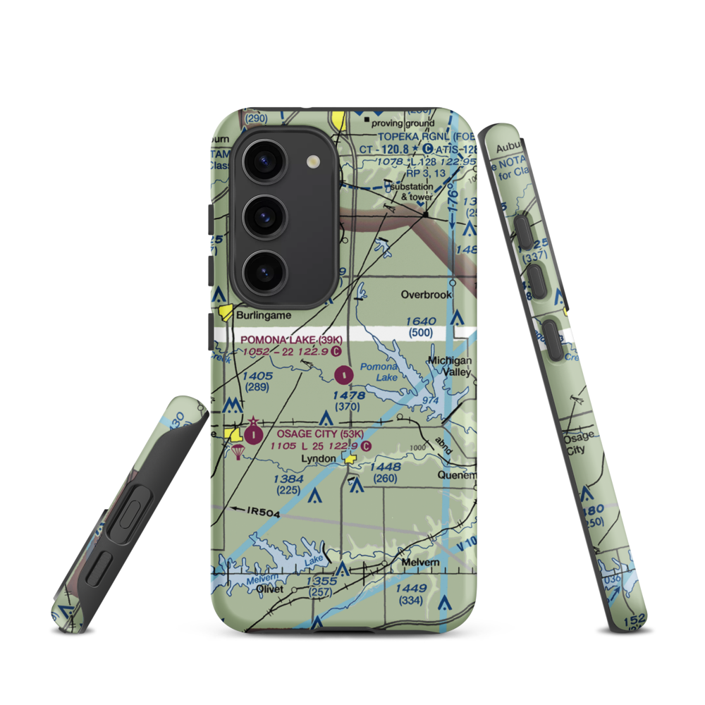 Pomona Lake Airport (39K) VFR Sectional Samsung Phone Case Samsung Galaxy S23 model shown