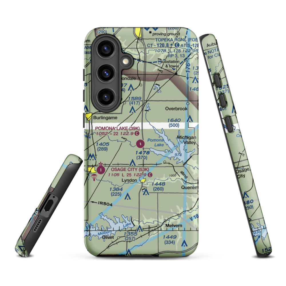 Pomona Lake Airport (39K) VFR Sectional Samsung Phone Case Samsung Galaxy S24 Plus model shown