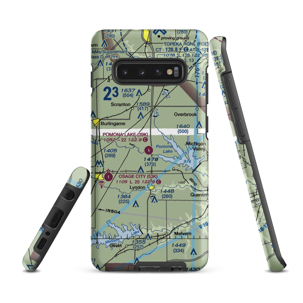 Pomona Lake Airport (39K) VFR Sectional Samsung Phone Case Samsung Galaxy S10e model shown