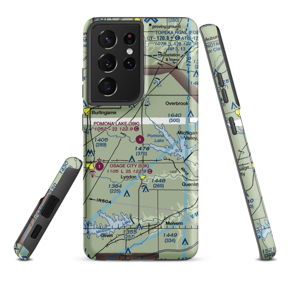 Pomona Lake Airport (39K) VFR Sectional Samsung Phone Case Samsung Galaxy S21 Ultra model shown
