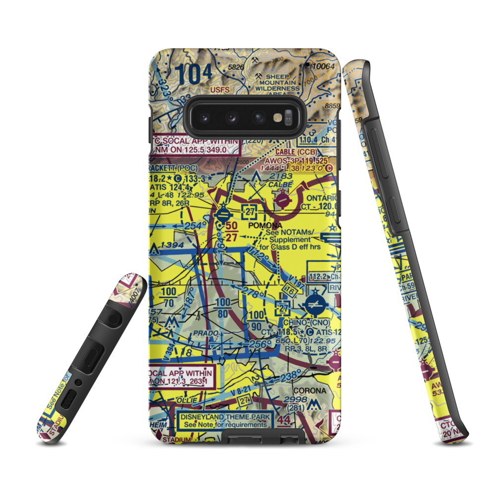 Pomona Superior Court Heliport (99L) VFR Sectional Samsung Phone Case Samsung Galaxy S10 Plus model shown