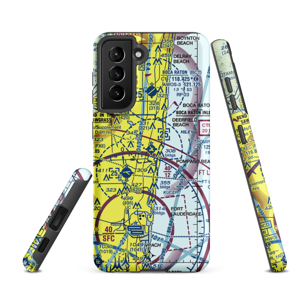 Pompano Beach Airpark (PMP) VFR Sectional Samsung Phone Case Samsung Galaxy S21 FE model shown