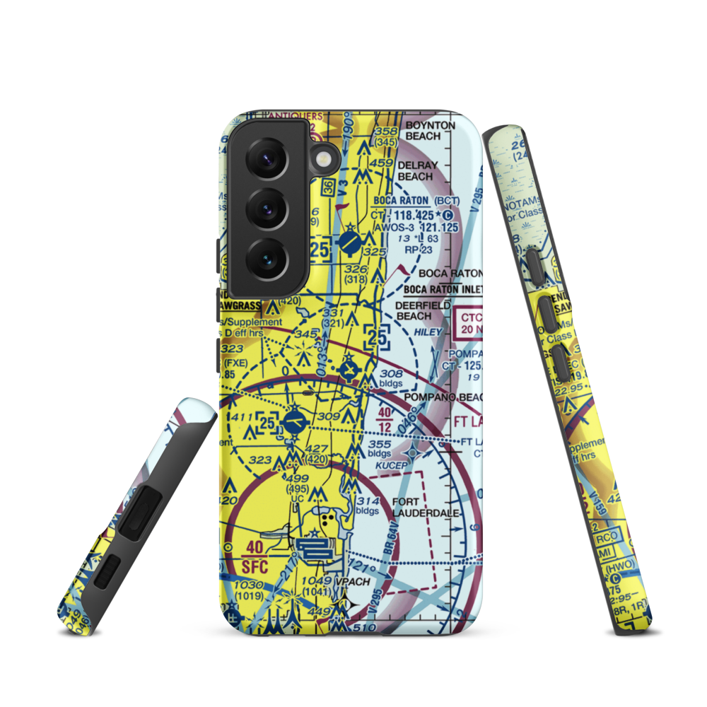 Pompano Beach Airpark (PMP) VFR Sectional Samsung Phone Case Samsung Galaxy S22 model shown