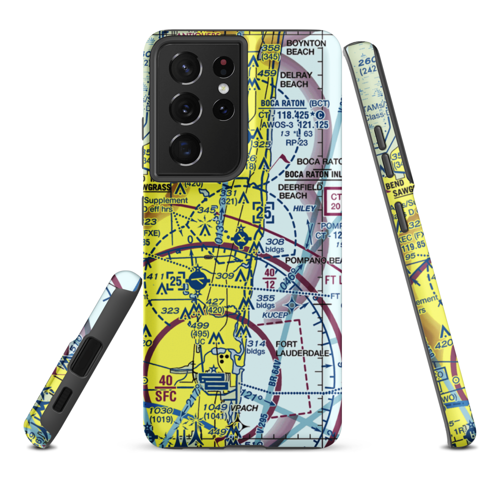 Pompano Beach Airpark (PMP) VFR Sectional Samsung Phone Case Samsung Galaxy S21 Plus model shown